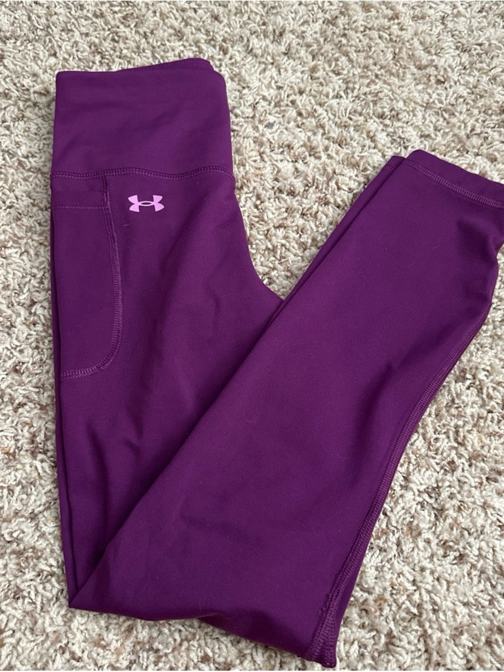 Under Armour Girls' Deep Purple Athletic Leggings with Pink Logo